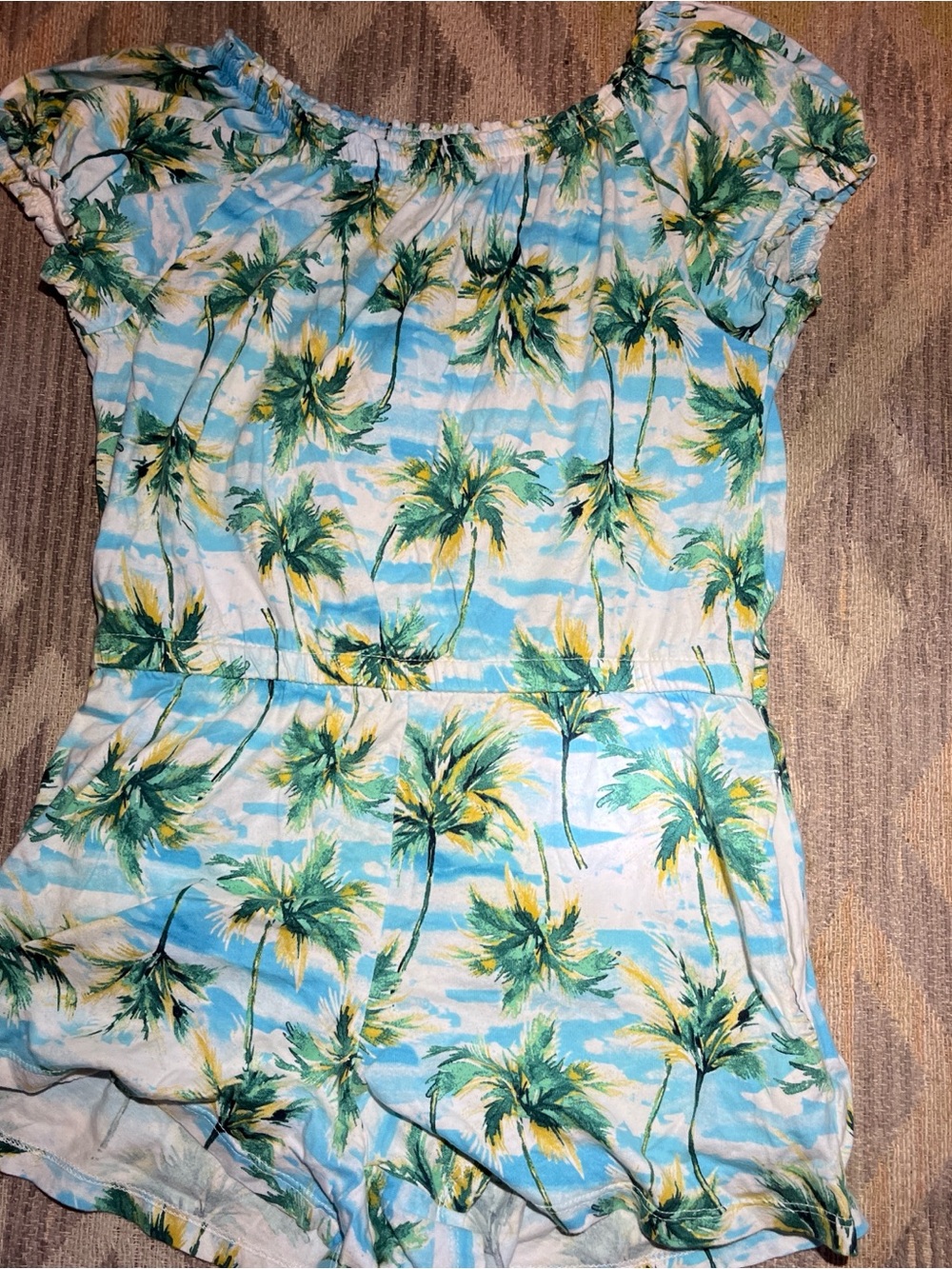 Old Navy Blue and Green Palm Print Girls Romper